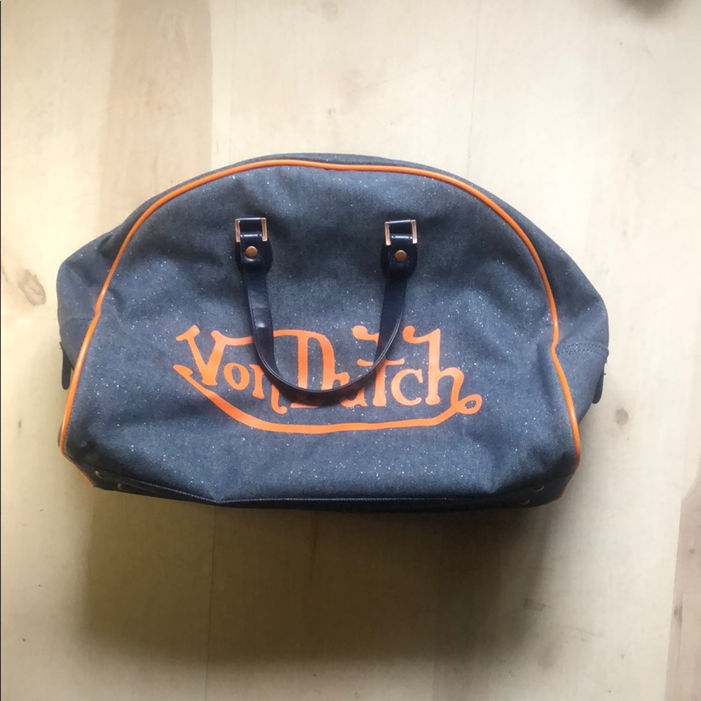 Von Dutch Gray and Orange Duffel Bag Sporty Design